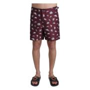 Dolce & Gabbana Maroon Hats Print Beachwear Shorts Multicolor, Herr