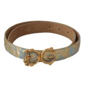 Dolce & Gabbana Blått Läder Barock Guld Bälte Blue, Dam