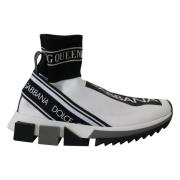 Dolce & Gabbana White Black Sorrento Socks Sneakers Shoes White, Dam
