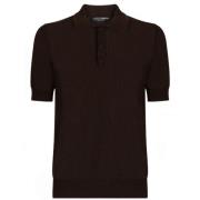 Dolce & Gabbana Chokladbrun Stickad Polo Tröja Brown, Herr