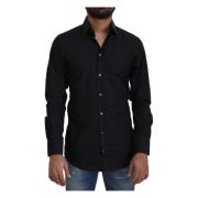 Dolce & Gabbana Svart Bomull Slim Fit Formell Skjorta Black, Herr