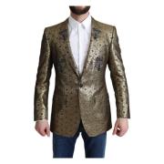 Dolce & Gabbana Guld Kristall Krona Bi Jacquard Blazer Jacka Yellow, H...
