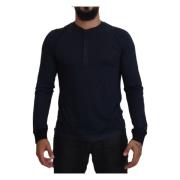 Dolce & Gabbana Blå Bomull Knapp Crewneck Tröja Blue, Herr