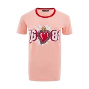 Dolce & Gabbana Rosa Bomull T-Shirt med Tryckt Logotyp Pink, Dam