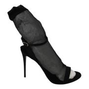 Dolce & Gabbana Svarta Tulle Stretch Stilettos Sandaler Black, Dam