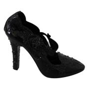 Dolce & Gabbana Svarta Blommiga Kristall Cinderella Klackar Black, Dam