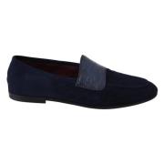 Dolce & Gabbana Blå Suede Caiman Loafers Tofflor Skor Blue, Herr