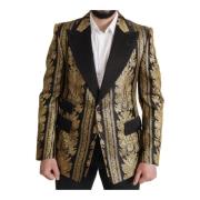 Dolce & Gabbana Svart Guld Jacquard Peak Revers Blazer Multicolor, Her...