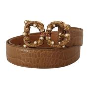 Dolce & Gabbana Brun Krokodil Mönster Läder Logo Amore Bälte Brown, Da...