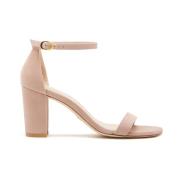 Stuart Weitzman Nästan nakna blockklackssandaler Beige, Dam