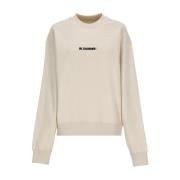 Jil Sander Beige Bomullssweatshirt med Kontrasterande Logotyp Beige, D...