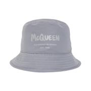 Alexander McQueen Logo Print Bucket Hat Gray, Herr