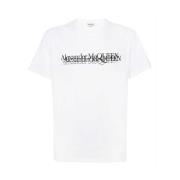 Alexander McQueen Logo T-shirt med Ribbade Kanter White, Herr