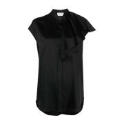 Alexander McQueen Svart Siden Ruffle Skjorta Black, Dam