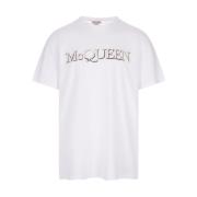 Alexander McQueen Vit Bomullst-shirt med Broderad Signatur White, Herr