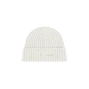 C.p. Company Räfflad Lammsull Logo Beanie White, Herr