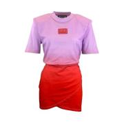 Versace Jeans Couture Korallgradient kort klänning med axelvaddar Pink...