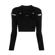 Versace Jeans Couture Svart Crop Top med Utskärningar Black, Dam