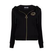 Versace Jeans Couture Svart bomullshoodie med gyllene logotyp Black, D...