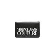 Versace Jeans Couture Svart läderplånbok med vit logotryck Black, Herr