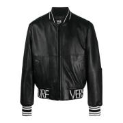 Versace Jeans Couture Svart Läder Bomberjacka Black, Herr