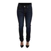Versace Jeans Couture Mörkblå Skinny Jeans med Låg Midja Blue, Dam