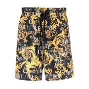 Versace Jeans Couture Shorts med Barocktryck och Elastisk Midja Black,...