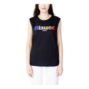 Blauer Dam Ärmlös Tryckt T-shirt Black, Dam