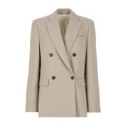 Brunello Cucinelli Beige Linneblandning Jacka med Peak Revers Beige, D...