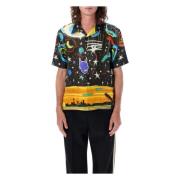 Palm Angels Svart Multi Siden Starry Night Bowling Skjorta Multicolor,...