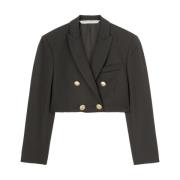 Palm Angels Stilfull Kort Dubbelknäppt Blazer Black, Dam