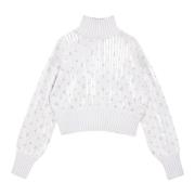 Patrizia Pepe Broderad Paljettsweater White, Dam