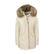 Woolrich Mjölkig Kräm Arctic Raccoon Parka Beige, Dam