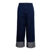 JW Anderson Indigo Blå Grid-Print Wide-Leg Jeans Blue, Herr