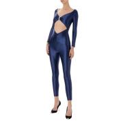 Elisabetta Franchi Skinny Jumpsuit med Bateau Halsringning Blue, Dam