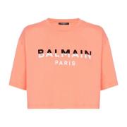 Balmain Flocked Paris cropped T-shirt Pink, Dam