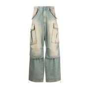 Darkpark Bleach-effekt wide-leg cargo jeans Blue, Dam