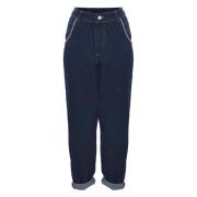 Kocca Mörkblå Mom-Fit Jeans med Uppvik Blue, Dam