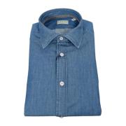 Xacus Denim Skjorta med Liten Fransk Krage Blue, Herr