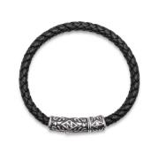 Nialaya Men's Black Leather Bracelet with Silver Tube Lock Black, Herr