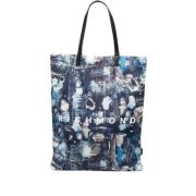 John Richmond Ikoniskt Denim Mönster Shopper Väska Blue, Dam