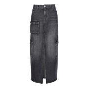 PINKO Svart denim cargokjol Black, Dam