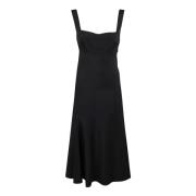 Victoria Beckham Svart Stretch Cady Flare Midi Klänning Black, Dam