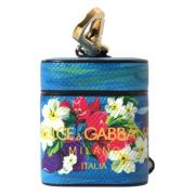 Dolce & Gabbana Blommigt läder Airpods-fodral Blue, Dam