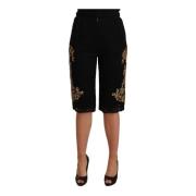 Dolce & Gabbana Svarta Spets Guld Barock Mode Shorts Black, Dam