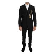 Dolce & Gabbana Svart Wool Silk Saxophone Slim Fit Suit Black, Herr