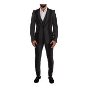 Dolce & Gabbana Svart Grå Randig Slim Fit 3-Delad Kostym Black, Herr