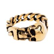 Alexander McQueen Edgy Antik Guld Kedjering Yellow, Herr