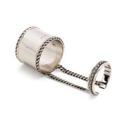 Alexander McQueen Silver Graverad Dubbelring Gray, Dam