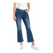 MAC Autentiska Flare Cropped Jeans - Medium Blå Denim Blue, Dam